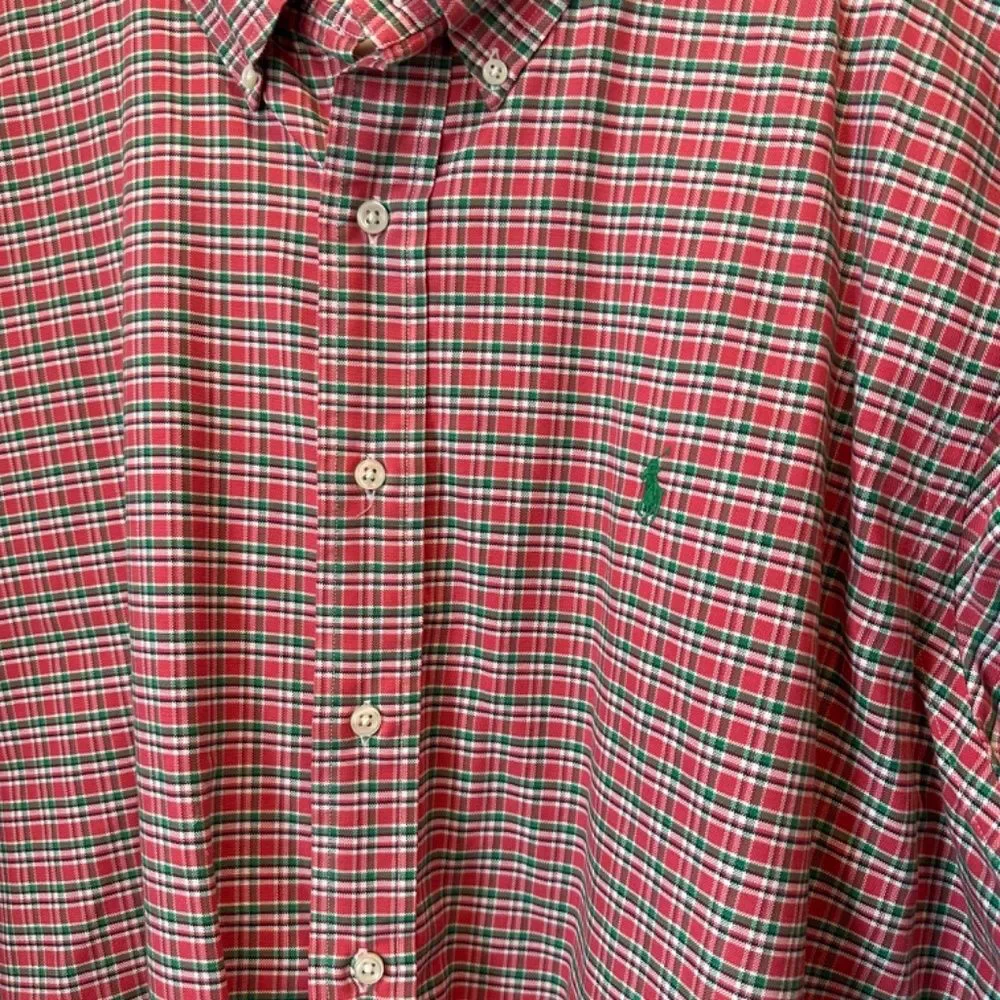 Men’s Polo Ralph Lauren Red & Green Plaid 100% Cotton Button Front Shirt XXL EUC
